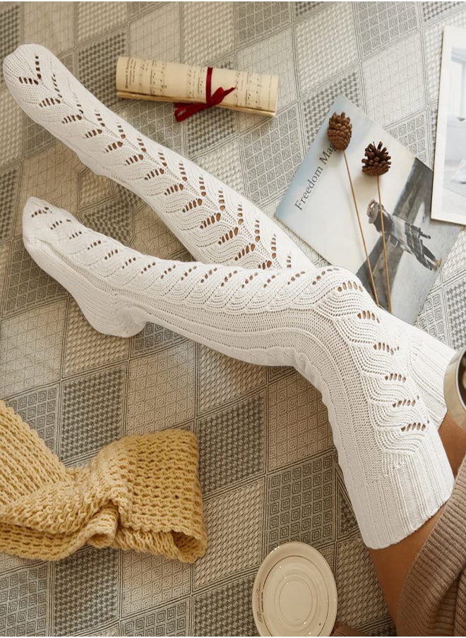 Generic Warm Cable Knit Over Knee Socks for Women, Long Leg Warmers for Winter, Solid Color Tube Socks, Cozy Knitted Boot Socks  - Image 3
