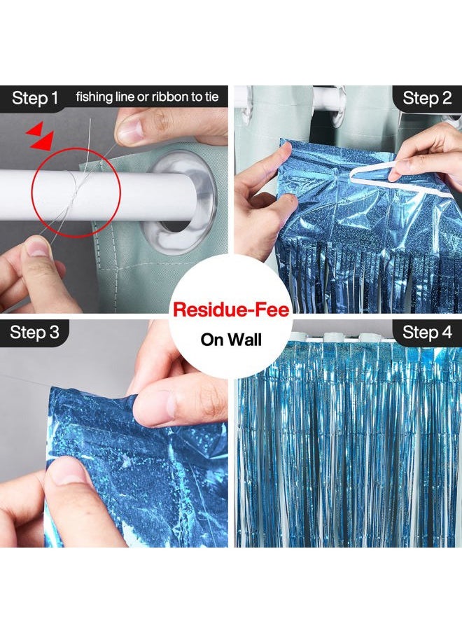 PartyWoo Foil Fringe Curtains Blue, 2 pcs 3.3x6.6 ft Blue Streamers, Fringe Backdrop, Tinsel Backdrop, Tinsel Curtain, Metallic Door Shimmer, Birthday Party Streamers, Photobooth  - Image 3