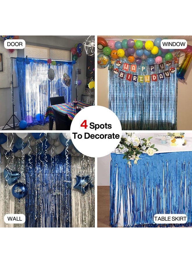 PartyWoo Foil Fringe Curtains Blue, 2 pcs 3.3x6.6 ft Blue Streamers, Fringe Backdrop, Tinsel Backdrop, Tinsel Curtain, Metallic Door Shimmer, Birthday Party Streamers, Photobooth  - Image 5