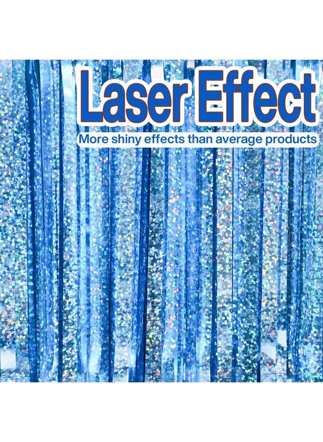 PartyWoo Foil Fringe Curtains Blue, 2 pcs 3.3x6.6 ft Blue Streamers, Fringe Backdrop, Tinsel Backdrop, Tinsel Curtain, Metallic Door Shimmer, Birthday Party Streamers, Photobooth  - Image 2