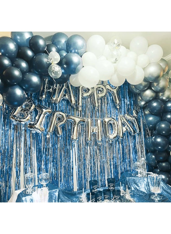 PartyWoo Foil Fringe Curtains Blue, 2 pcs 3.3x6.6 ft Blue Streamers, Fringe Backdrop, Tinsel Backdrop, Tinsel Curtain, Metallic Door Shimmer, Birthday Party Streamers, Photobooth  - Image 4