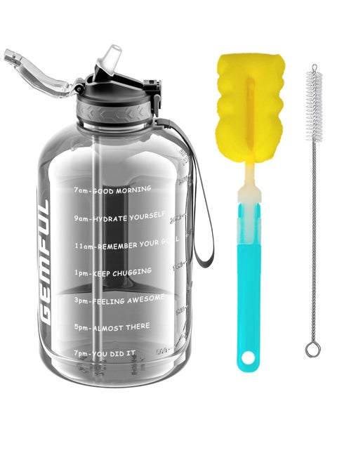 3 Liter Water Bottle with Time Marker - Leak Proof Gym Jug with Straw for Fitness Sports and Outdoor