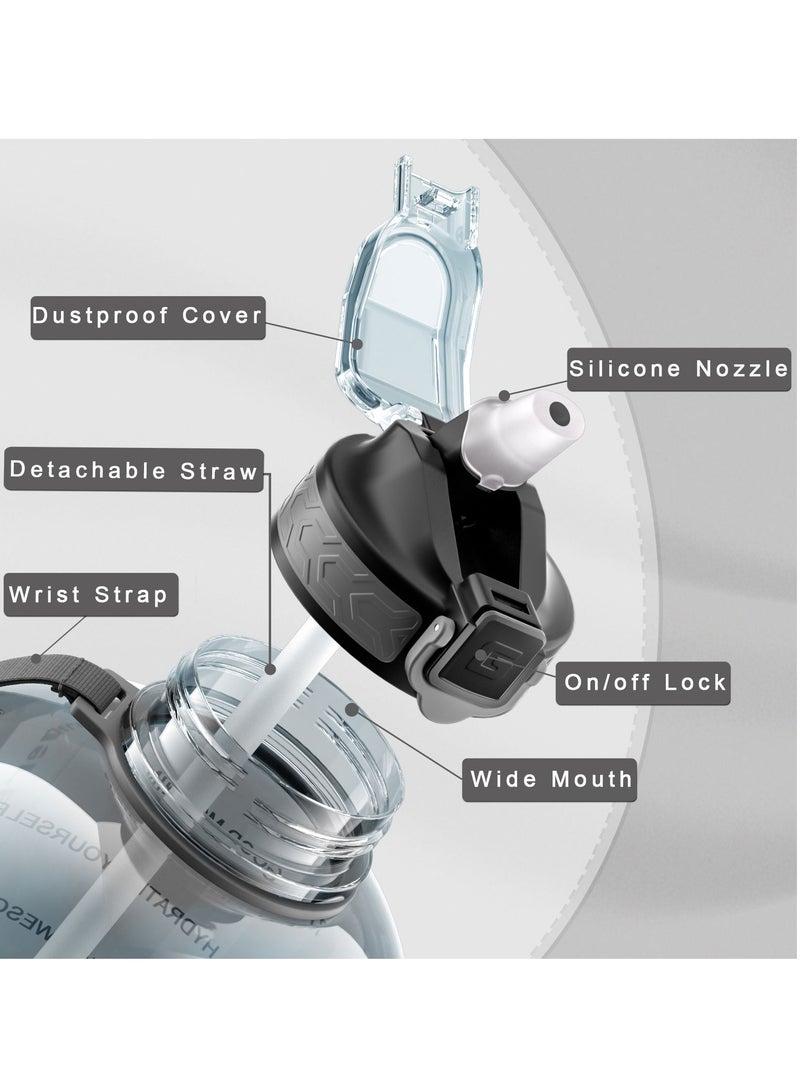 جيمفول زجاجة ماء بسعة 3 لترات مع مؤشر الوقت - جرة رياضية مانعة للتسرب مع شفاط للتمارين الرياضية والأنشطة الخارجية - Image 2