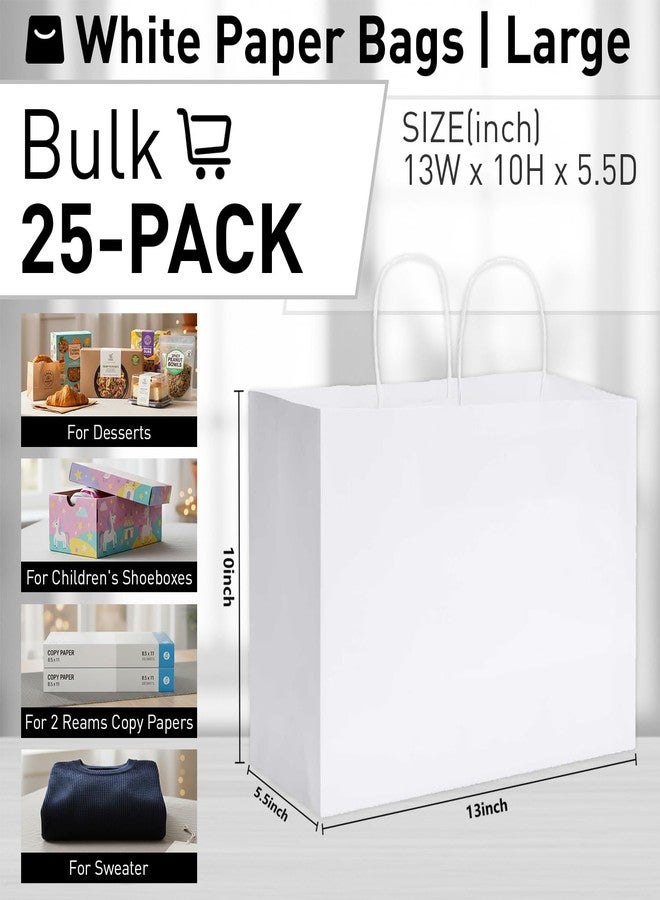 SUNCOLOR White Paper Gift Bags with Handles, Large 13x10x5.5 Inch, 25 Pack, for Birthday, Wedding, Retail, Shopping - Image 2