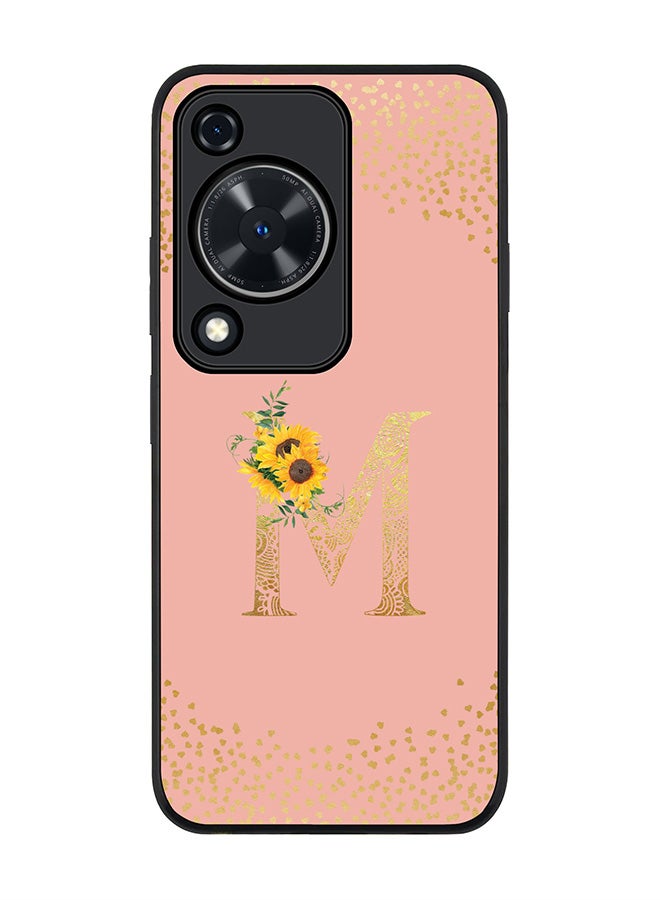 Stylizedd Rugged Black edge case for Huawei nova Y72 / Huawei Enjoy 70 4G,Slim fit Cover Custom Monogram Initial Letter Floral Pattern Alphabet - M (Rose Pink) - Image 1