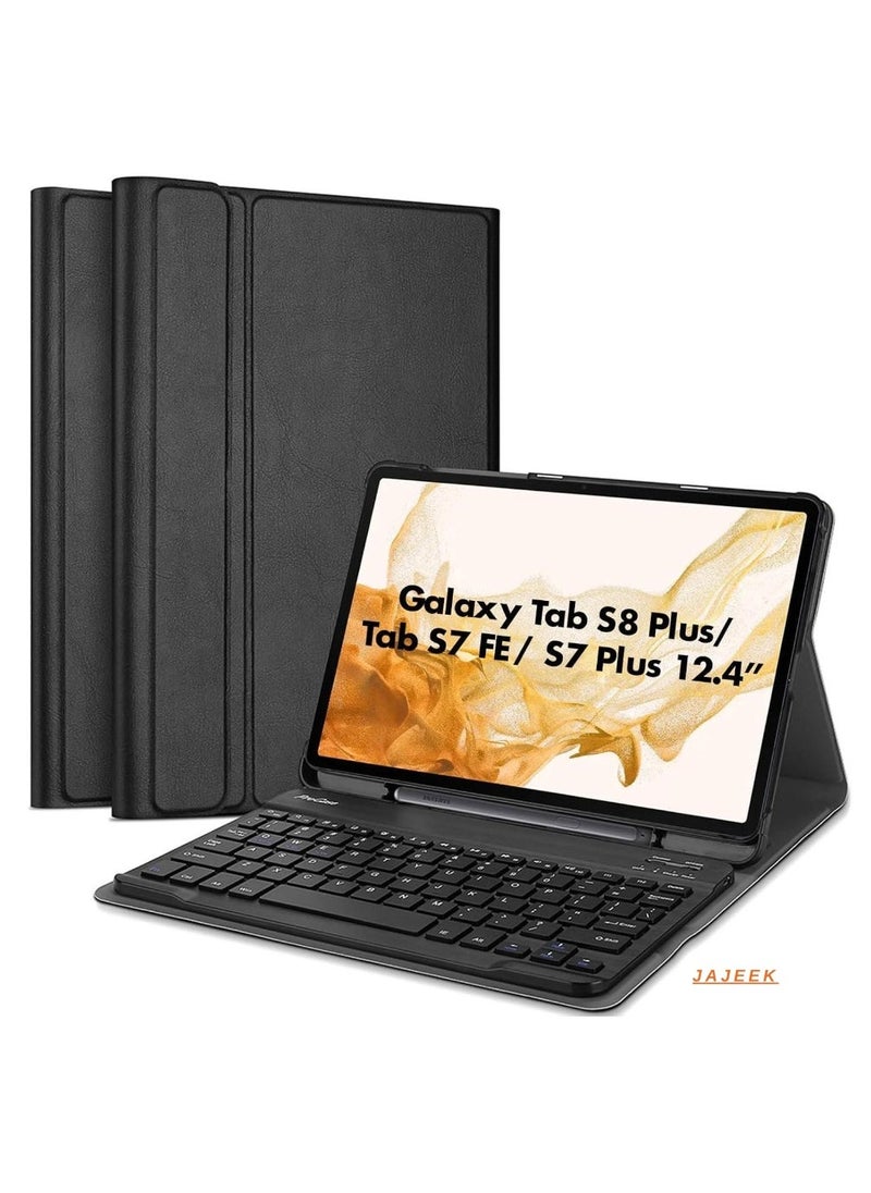 JAJEEK Wireless Keyboard Case for Galaxy Tab S8 Plus/S7 FE/S7 Plus 12.4 Inch – Detachable Magnetic, S Pen Holder, Lightweight & Protective Case (Black) - Image 1