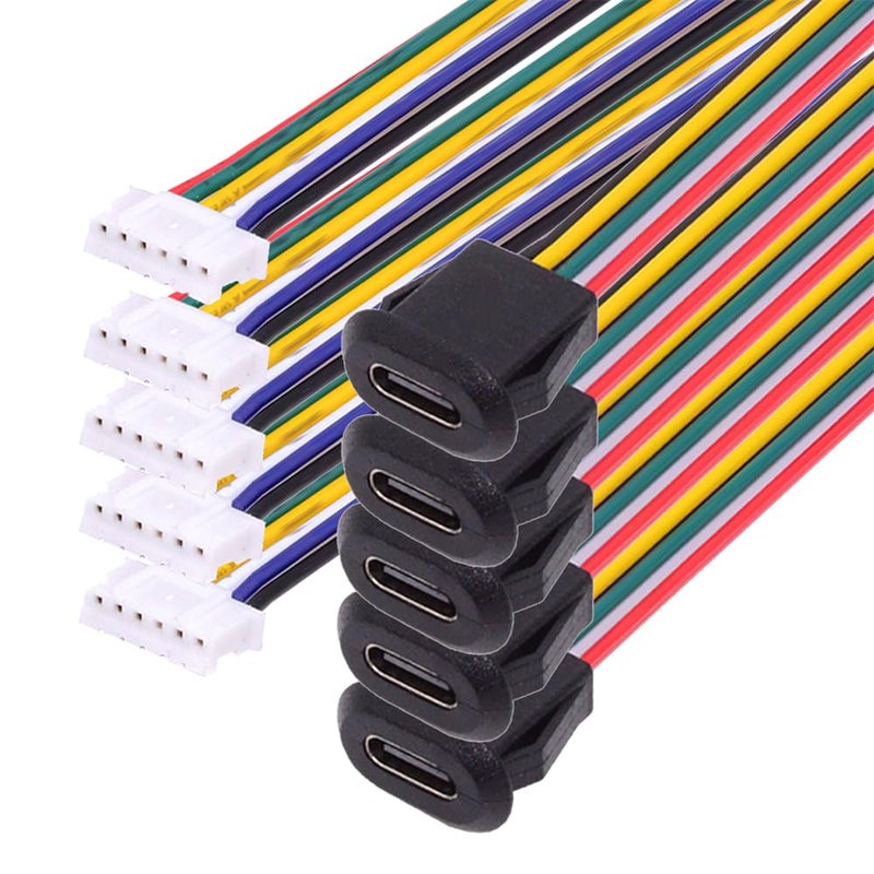 NFHK 5pcsSet DIY OEM Type C Female Socket to 6Pin Header Cable Pitch20mm Latch Mount Type DC 5V20V PD Power - Image 2