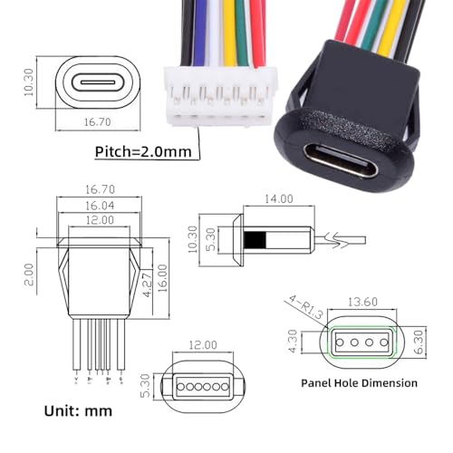 NFHK 5pcsSet DIY OEM Type C Female Socket to 6Pin Header Cable Pitch20mm Latch Mount Type DC 5V20V PD Power - Image 3