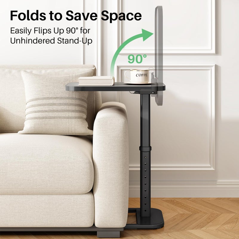 Kitstorack Upgraded TV Tray Table with Panel Lock, 90Â° Flip-Over Design & Adjustable Height, Sofa Arm Side Table for Eating, Laptop, Couch, Bed, or Small Spaces, Dark Gray - Image 4