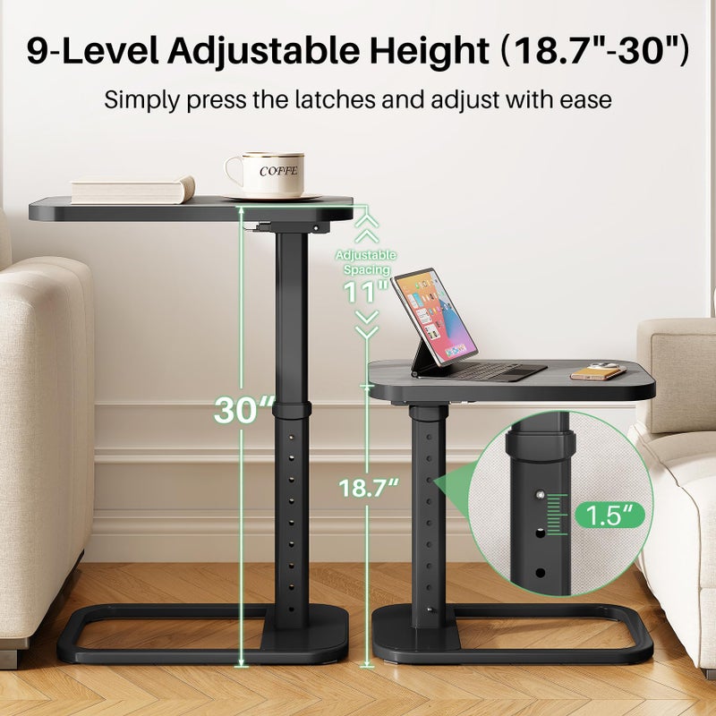 Kitstorack Upgraded TV Tray Table with Panel Lock, 90Â° Flip-Over Design & Adjustable Height, Sofa Arm Side Table for Eating, Laptop, Couch, Bed, or Small Spaces, Dark Gray - Image 2