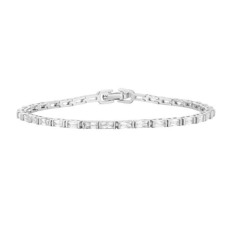 PAVOI 14K White Gold Plated CZ Tennis Bracelet For Women | Classic Emerald Cut Simulated Diamond Bracelet | 7 Inches - Image 4