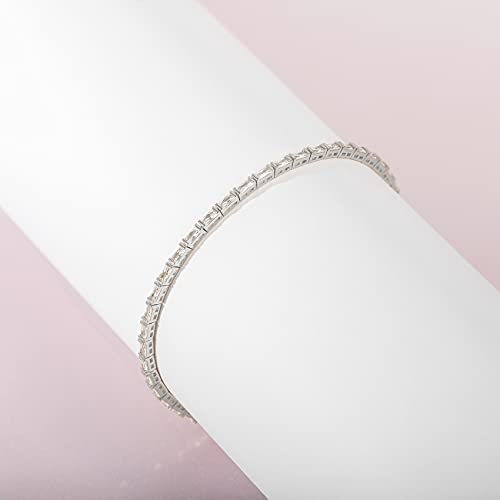 PAVOI 14K White Gold Plated CZ Tennis Bracelet For Women | Classic Emerald Cut Simulated Diamond Bracelet | 7 Inches - Image 3