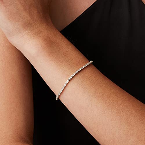 PAVOI 14K White Gold Plated CZ Tennis Bracelet For Women | Classic Emerald Cut Simulated Diamond Bracelet | 7 Inches - Image 2