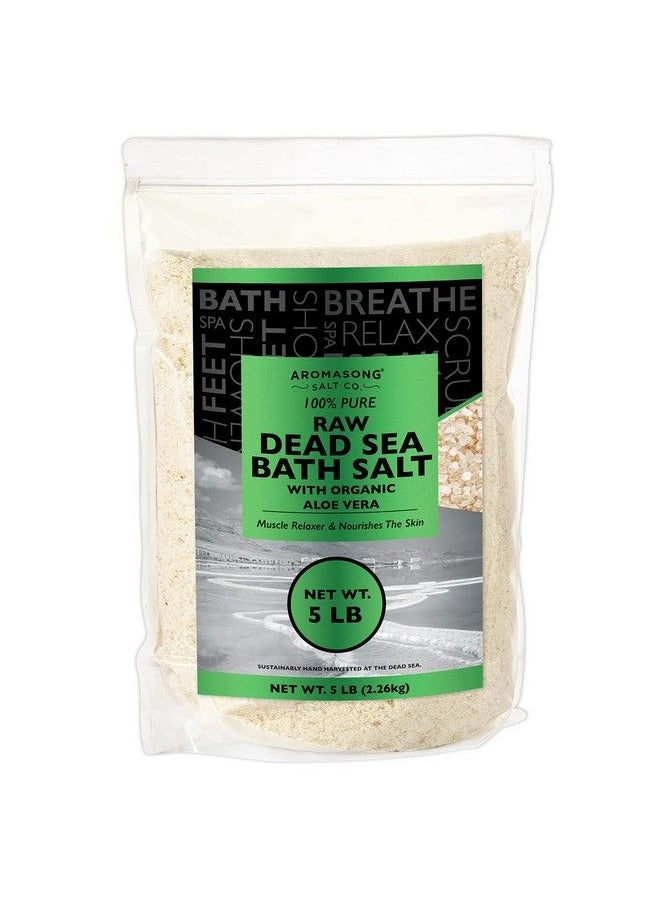 Aromasong - 5 lbs RAW Dead SEA Salt with Organic Aloe Vera not Cleaned Still Contains All Dead sea Minerals Including Dead sea Mud Fine Medium Grain Large resealable Bulk Pack - Image 1