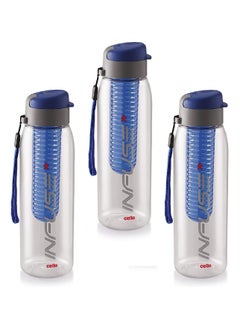 Cello Infuse Plastic Water Bottle, 800ml, Set of 3, Blue  - Image 1