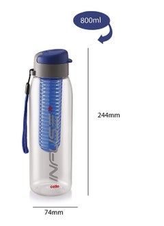 Cello Infuse Plastic Water Bottle, 800ml, Set of 3, Blue  - Image 3