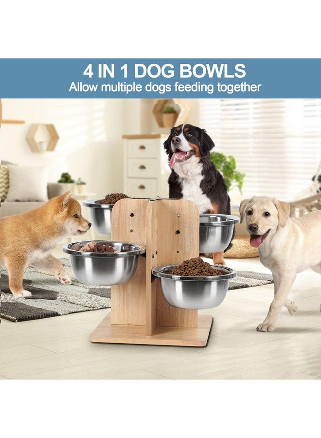 handrong Elevated Dog Bowls,4 Heights Raised Dog Bowl,4 Dog Bowls Elevated,Wood Dog Food Bowl,4 Sided Dog Bowl Stand,Raised Dog Feeding Station for Small,Medium Large Sized Dog,4 Bowls-47.3oz - Image 2