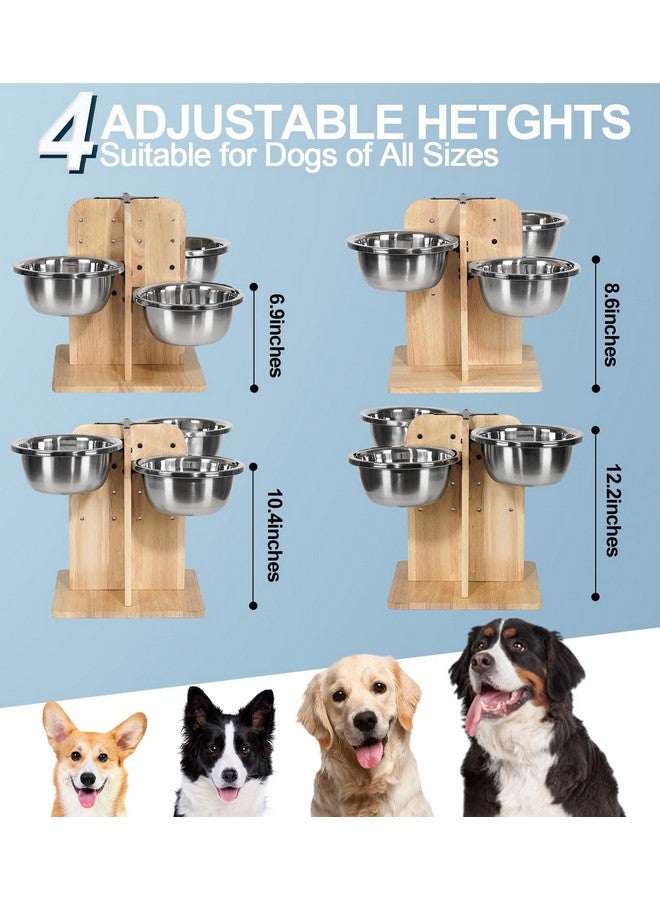 handrong Elevated Dog Bowls,4 Heights Raised Dog Bowl,4 Dog Bowls Elevated,Wood Dog Food Bowl,4 Sided Dog Bowl Stand,Raised Dog Feeding Station for Small,Medium Large Sized Dog,4 Bowls-47.3oz - Image 3