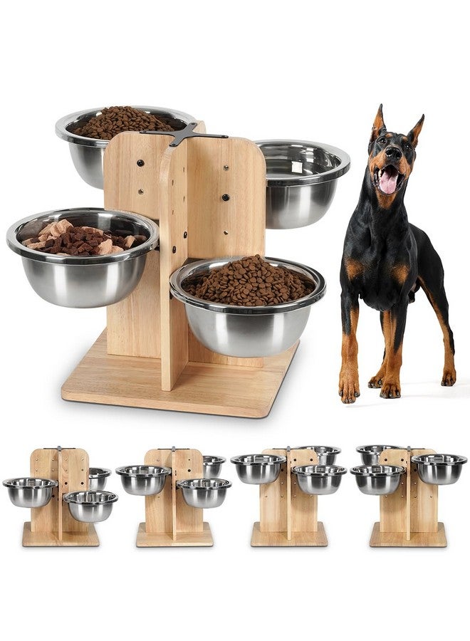 handrong Elevated Dog Bowls,4 Heights Raised Dog Bowl,4 Dog Bowls Elevated,Wood Dog Food Bowl,4 Sided Dog Bowl Stand,Raised Dog Feeding Station for Small,Medium Large Sized Dog,4 Bowls-47.3oz - Image 1