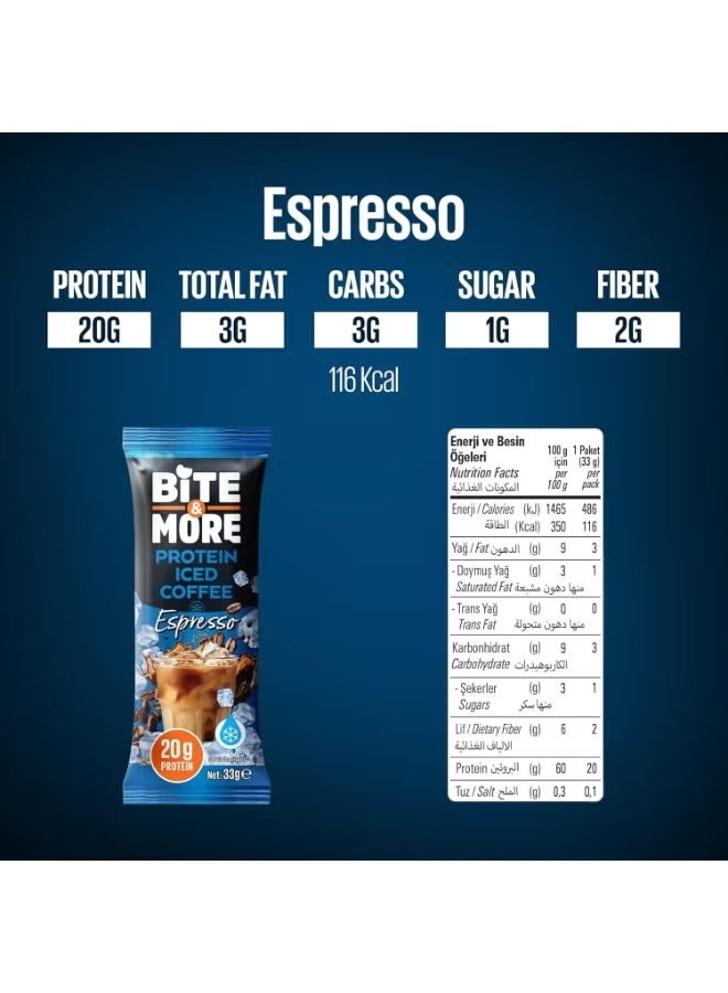Bite & More Espresso Protein Iced Coffee, 10 x 33g Sachets, 20g Protein, Zero Added Sugar, High Fiber, Naturally Sweetened, Made with Brazilian Coffee Beans - Image 2