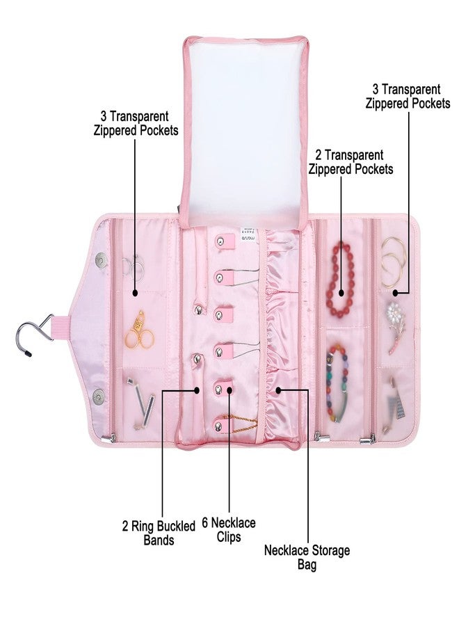MOSISO Hanging Travel Jewelry Organizer Case, Foldable Portable Jewelry Organizer Bag with Hook & Handle for Necklace, Earrings, Rings, Bracelets and Daily Jewelries Carrying, Pink - Image 2