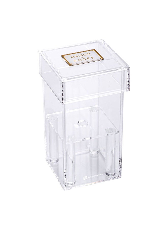 Restaurantware Clear Tek 3.2 x 3.2 x 5.9 Inch Acrylic Flower Holder, 1 Square Flower Box Water Holder - 1 Hole, With Lid, Clear Acrylic Flower Box, Centerpiece For Party, Use As Gift Box  - Image 1