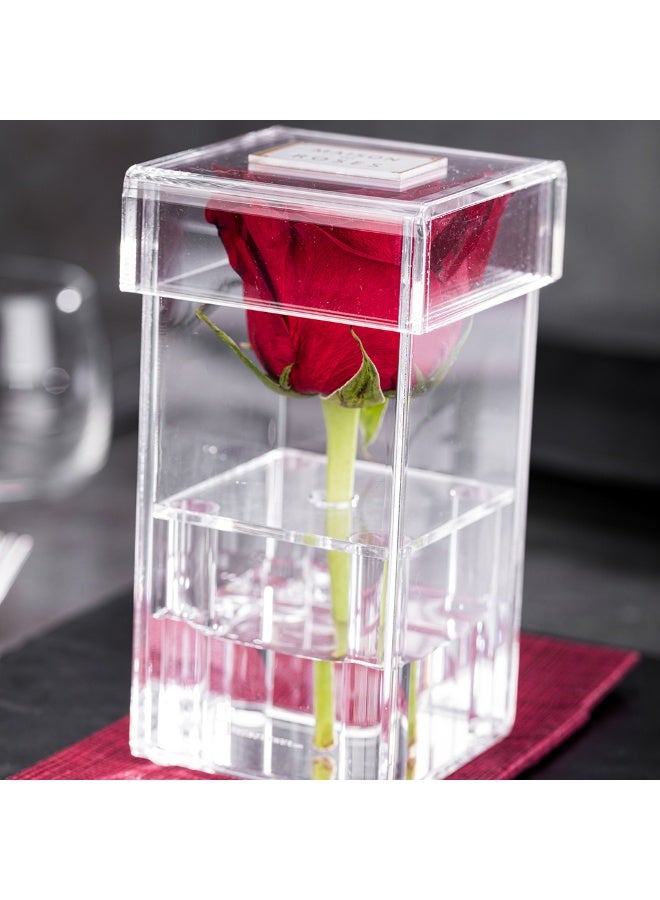 Restaurantware Clear Tek 3.2 x 3.2 x 5.9 Inch Acrylic Flower Holder, 1 Square Flower Box Water Holder - 1 Hole, With Lid, Clear Acrylic Flower Box, Centerpiece For Party, Use As Gift Box  - Image 3