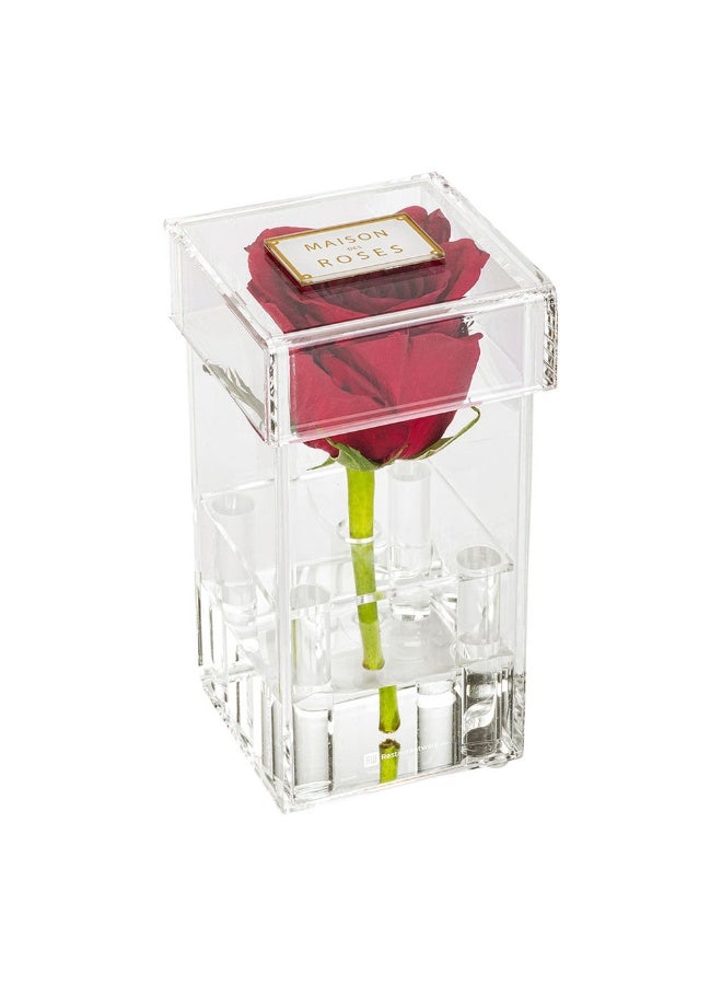 Restaurantware Clear Tek 3.2 x 3.2 x 5.9 Inch Acrylic Flower Holder, 1 Square Flower Box Water Holder - 1 Hole, With Lid, Clear Acrylic Flower Box, Centerpiece For Party, Use As Gift Box  - Image 2
