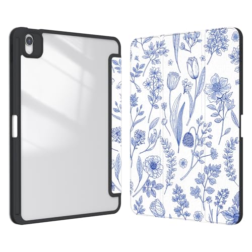 Xkladz Case for iPad Air 11 inch M4 (2026) / M3 (2025) / M2 (2024), iPad Air 5th / 4th Generation (2022/2020) 10.9 inch, Case with Pencil Holder, Clear Back Cover, Auto Sleep/Wake, Blue Flower - Image 1