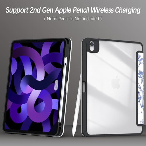 Xkladz Case for iPad Air 11 inch M4 (2026) / M3 (2025) / M2 (2024), iPad Air 5th / 4th Generation (2022/2020) 10.9 inch, Case with Pencil Holder, Clear Back Cover, Auto Sleep/Wake, Blue Flower - Image 4