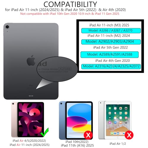 Xkladz Case for iPad Air 11 inch M4 (2026) / M3 (2025) / M2 (2024), iPad Air 5th / 4th Generation (2022/2020) 10.9 inch, Case with Pencil Holder, Clear Back Cover, Auto Sleep/Wake, Blue Flower - Image 2