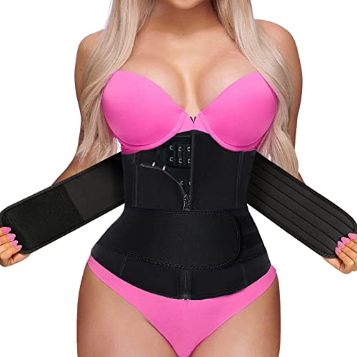 GainKee Waist Trainer for Women Zip Trimmer Belts Detachable Two Belts Corset Body Shaper with Zipper 9 Steel Bones - Image 1