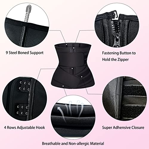 GainKee Waist Trainer for Women Zip Trimmer Belts Detachable Two Belts Corset Body Shaper with Zipper 9 Steel Bones - Image 2