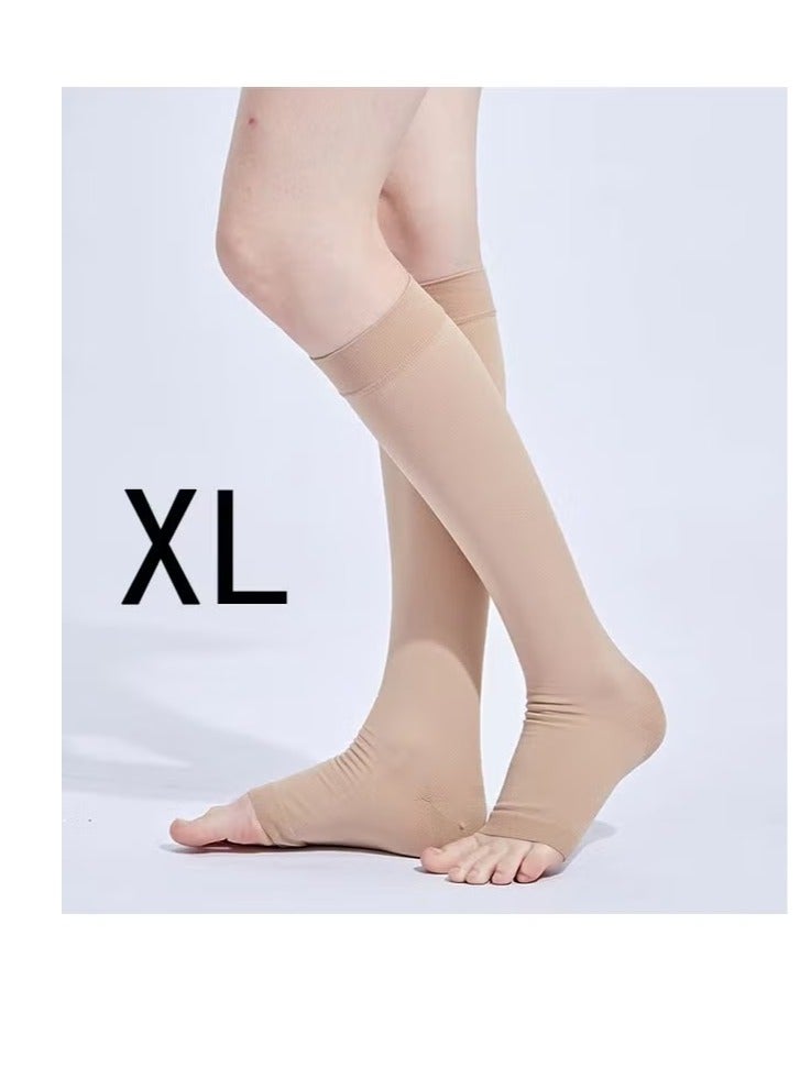 Compression Socks  20-30 mmHg Open Toe Women Skin-Colored Calf Support Mid-Calf Health Stretch Socks For Men And Women Shin Splints Varicose Vein Recovery XL - Image 1