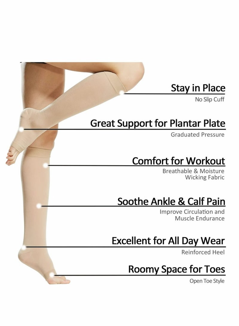 Compression Socks  20-30 mmHg Open Toe Women Skin-Colored Calf Support Mid-Calf Health Stretch Socks For Men And Women Shin Splints Varicose Vein Recovery XL - Image 4