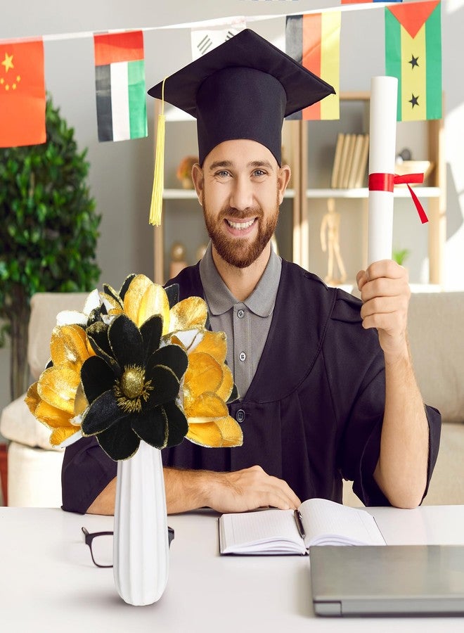 Giegxin 8 Pcs Glitter Black Gold Graduation Decorations Class of 2026 Flowers Black and Gold Centerpieces for Tables Artificial Magnolia Stems for College High School Grad Party Decor - Image 4