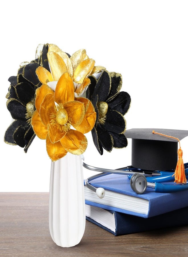 Giegxin 8 Pcs Glitter Black Gold Graduation Decorations Class of 2026 Flowers Black and Gold Centerpieces for Tables Artificial Magnolia Stems for College High School Grad Party Decor - Image 5