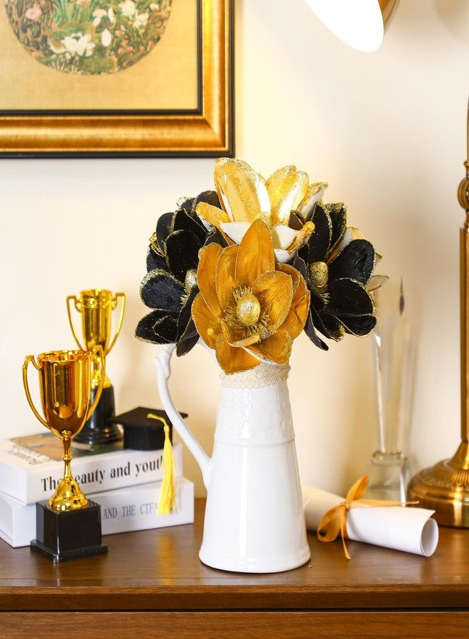 Giegxin 8 Pcs Glitter Black Gold Graduation Decorations Class of 2026 Flowers Black and Gold Centerpieces for Tables Artificial Magnolia Stems for College High School Grad Party Decor - Image 3