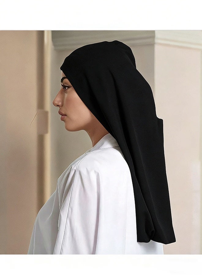 حجاب قطني بلون موحد للنساء، قابل للتعديل، مطاطي، عصابة رأس، ناعم، قابل للتنفس، للارتداء اليومي، لمناسبات العيد، للنزهات غير الرسمية، خفيف الوزن، مريح، للاستخدام طوال اليوم، أسود - Image 3