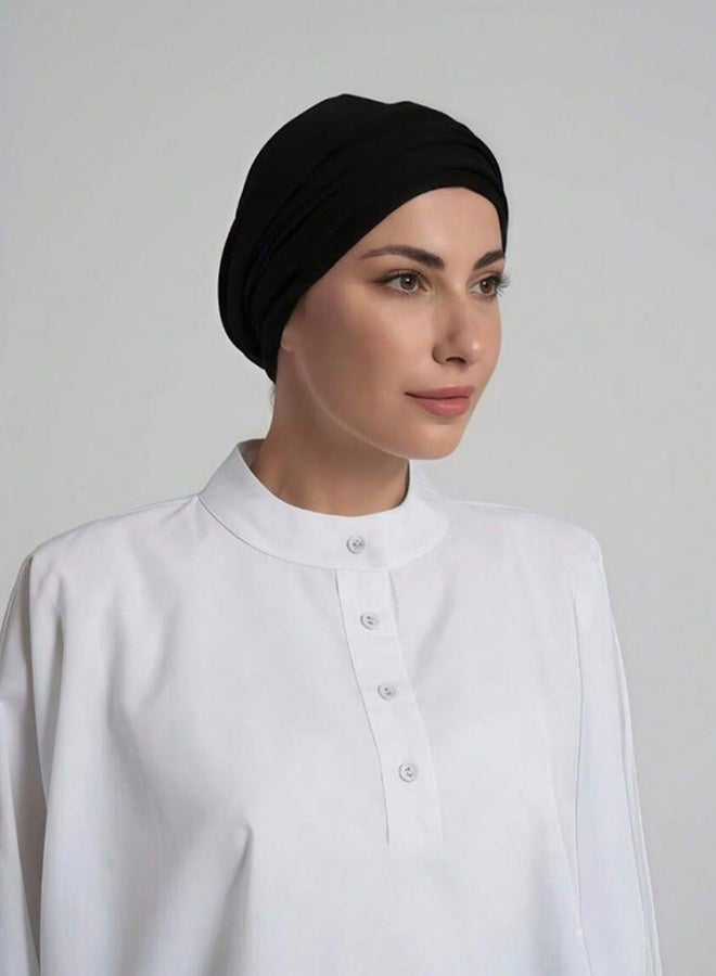 حجاب قطني بلون موحد للنساء، قابل للتعديل، مطاطي، عصابة رأس، ناعم، قابل للتنفس، للارتداء اليومي، لمناسبات العيد، للنزهات غير الرسمية، خفيف الوزن، مريح، للاستخدام طوال اليوم، أسود - Image 5