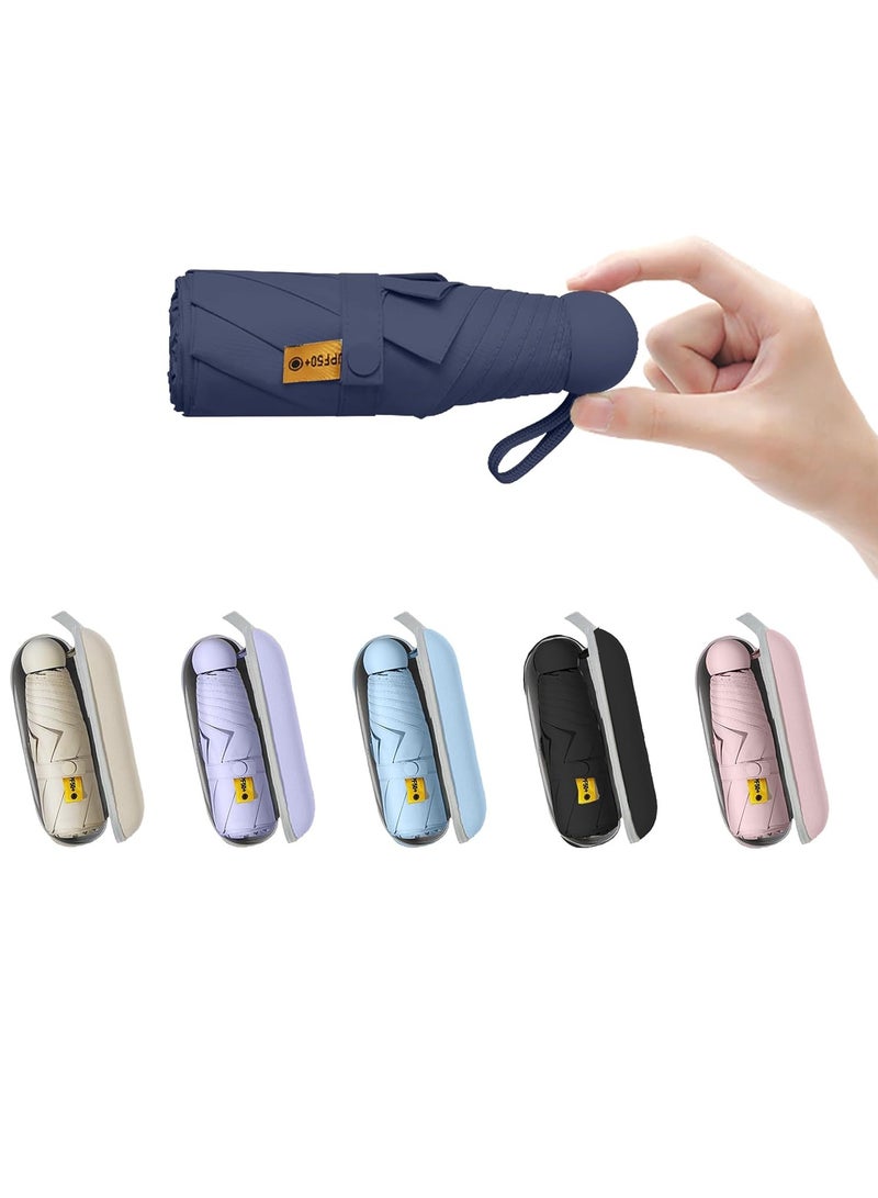 Meetion Travel Mini Umbrella for Purse With Case-Small Compact UV Umbrella Protection Sun Lightweight Tiny Pocket Umbrella with Case for Women,Men (1pc,Blue) - Image 1