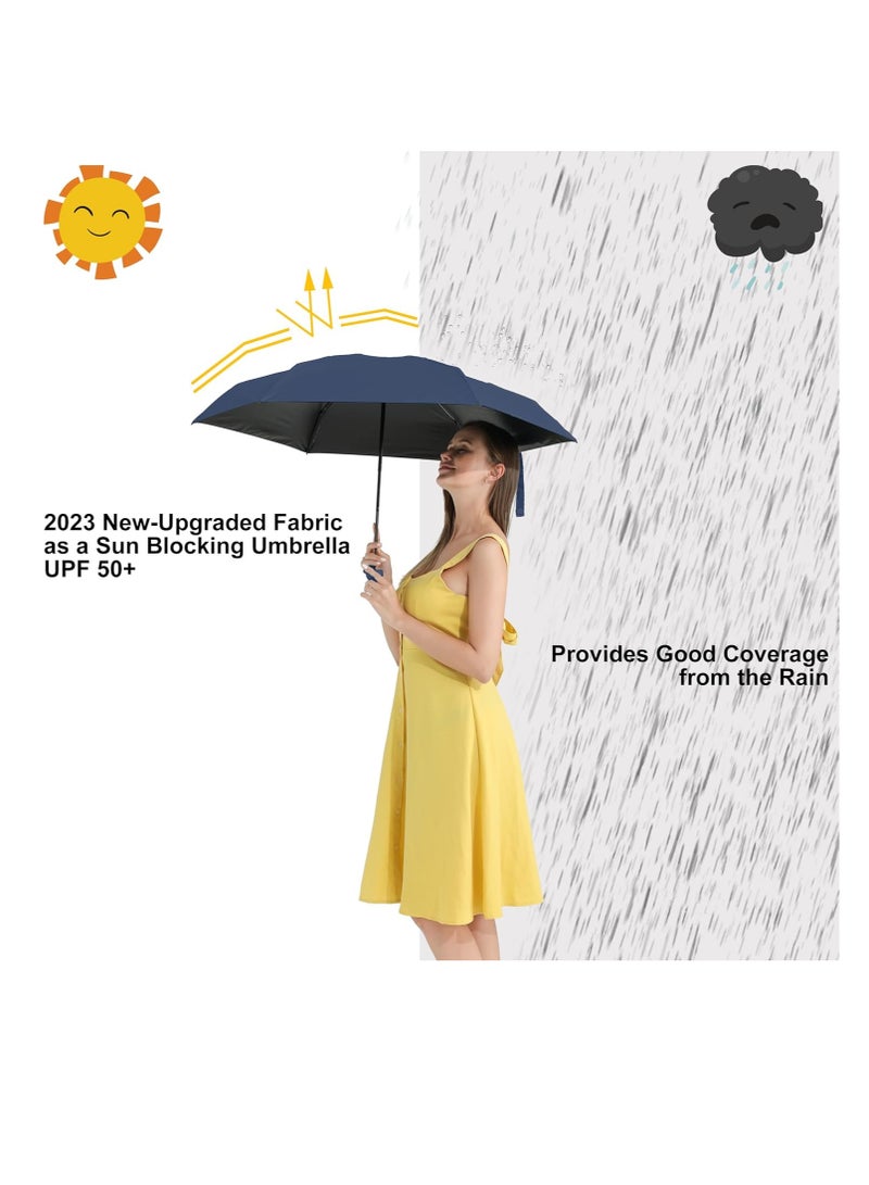 Meetion Travel Mini Umbrella for Purse With Case-Small Compact UV Umbrella Protection Sun Lightweight Tiny Pocket Umbrella with Case for Women,Men (1pc,Blue) - Image 2