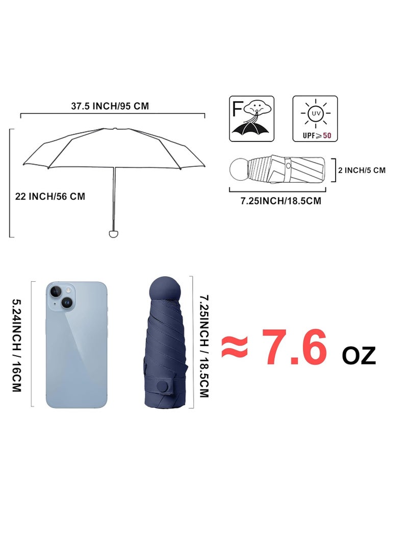 Meetion Travel Mini Umbrella for Purse With Case-Small Compact UV Umbrella Protection Sun Lightweight Tiny Pocket Umbrella with Case for Women,Men (1pc,Blue) - Image 5
