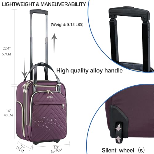 VANKEAN Carry On Underseat 16-inch Multi-functional Underseater Lightweight Overnight Suitcase with Wheels, Roller Case for Men Women Travel Business - Image 4