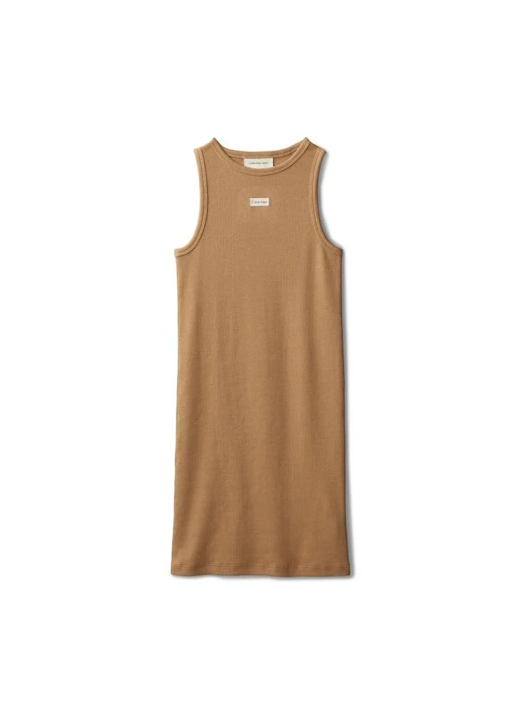 Calvin Klein Jeans camel Logo Label Ribbed Sleeveless Dress for Women | Best Price UAE