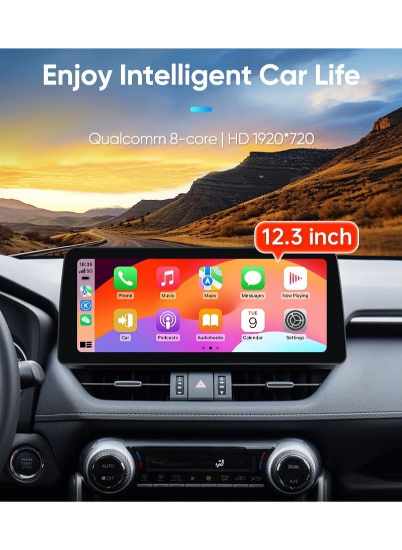 Vierex - 12.3 Inch Android Screen For Toyota Rav4 2018-2023 RAV 4 Car Stereo Support Apple Carplay Android Auto Wireless 4GB RAM Fast Interface AHD Camera included 4G Wifi USB QLED - Image 1