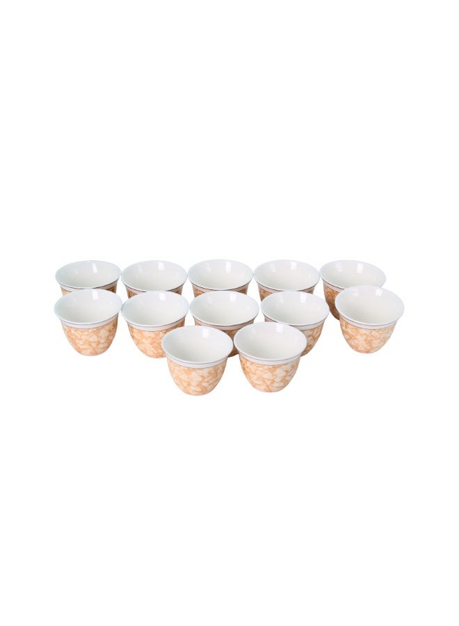 Alsaif home Ceramic Coffee Cups Set, 12 Pieces, Engraved Design – Orange × White - Image 2