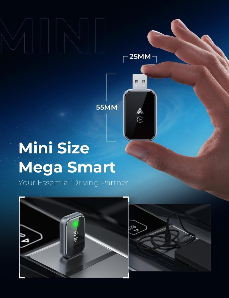 Wistar محول وايرلس CarPlay 2 في 1 لهواتف iPhone/Android تحويل من سلكي إلى وايرلس، بحجم صغير مع كابل تمديد USB و USB-C/Type-C، تحكم مستقر وبدون تأخير - Image 3