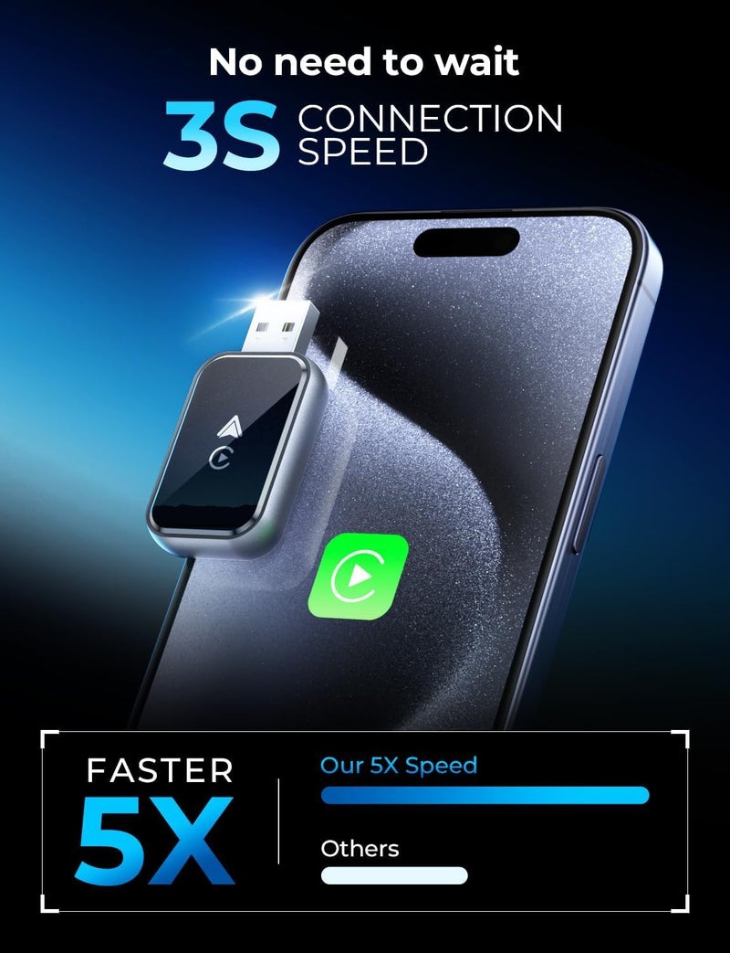 Wistar محول وايرلس CarPlay 2 في 1 لهواتف iPhone/Android تحويل من سلكي إلى وايرلس، بحجم صغير مع كابل تمديد USB و USB-C/Type-C، تحكم مستقر وبدون تأخير - Image 5