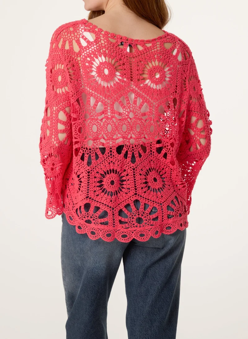 Blue Vanilla Crochet Top With Flared Sleeves